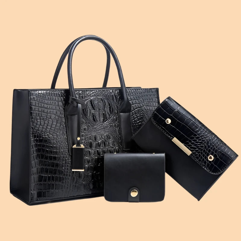 Botha™ Ashley - Elegant handbag set with crocodile print wallet and clutch