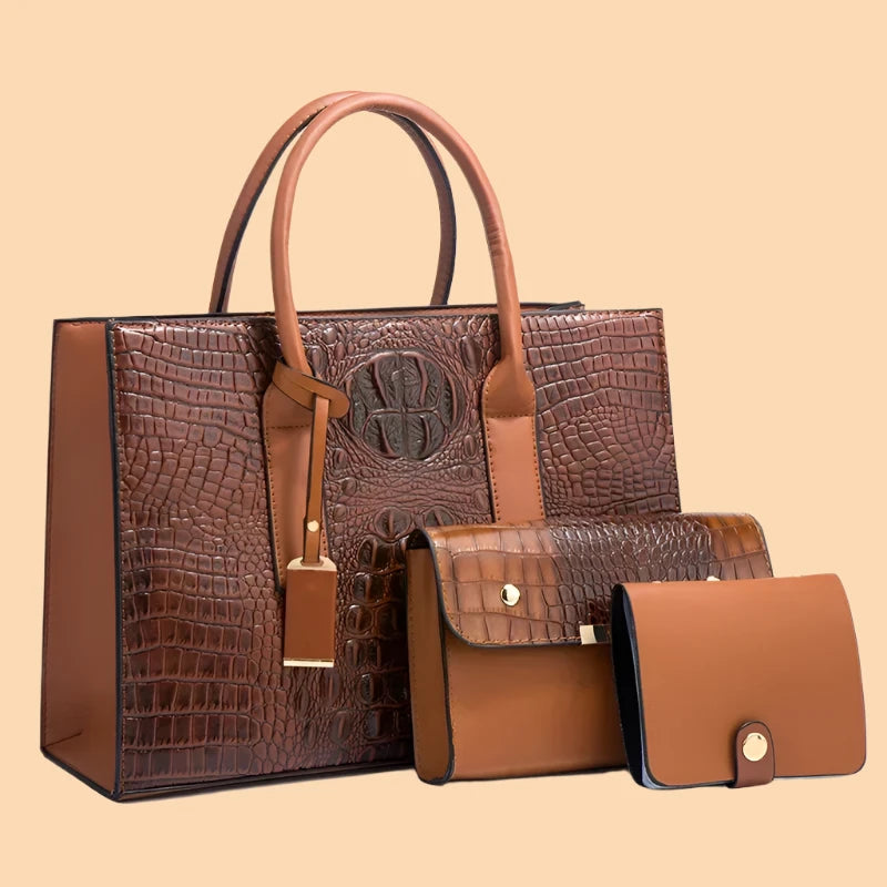 Botha™ Ashley - Elegant handbag set with crocodile print wallet and clutch