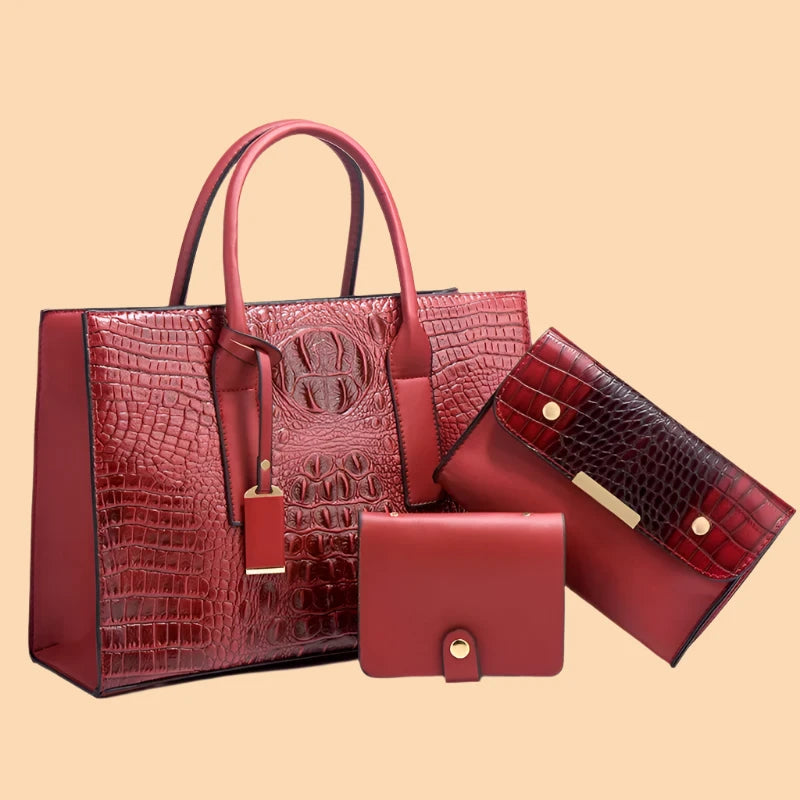 Botha™ Ashley - Elegant handbag set with crocodile print wallet and clutch