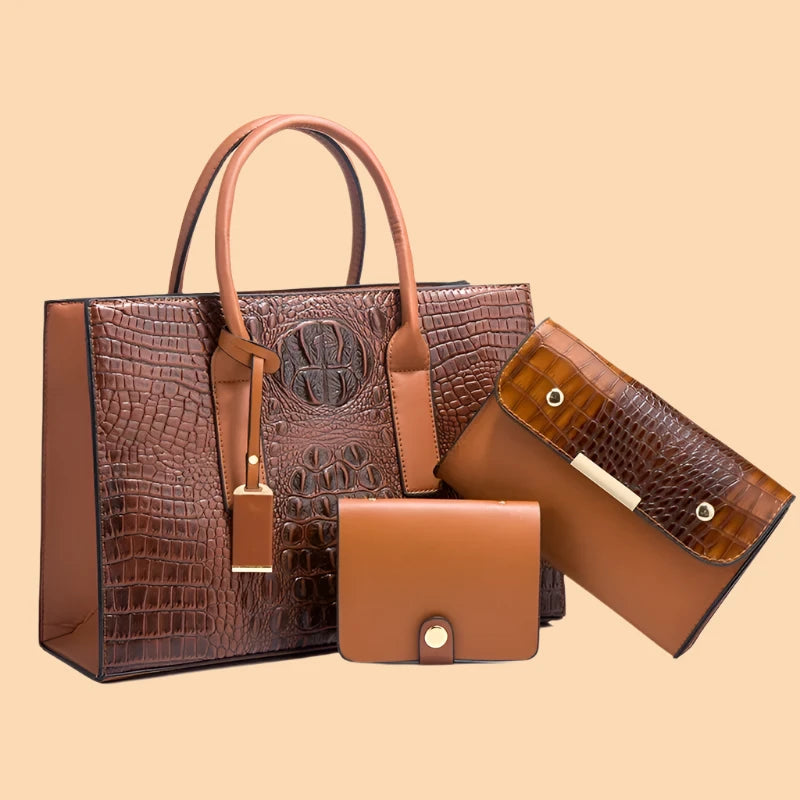 Botha™ Ashley - Elegant handbag set with crocodile print wallet and clutch