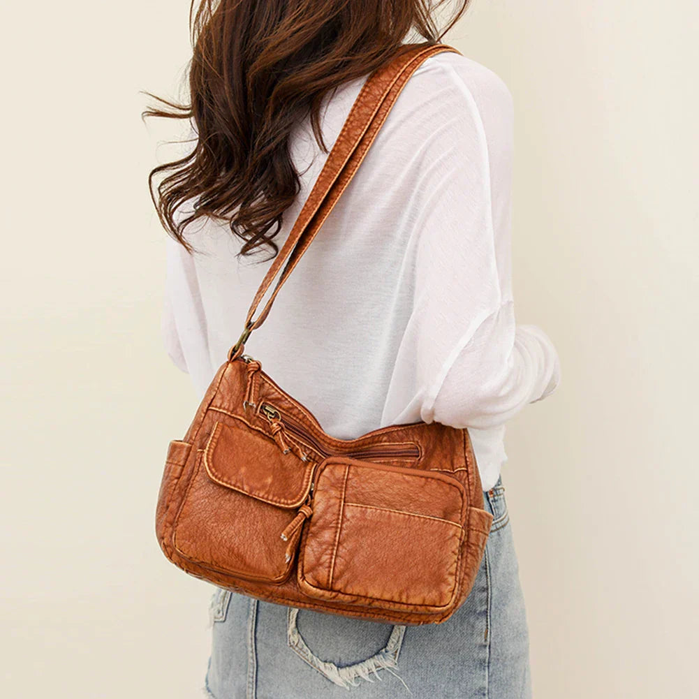 Botha™ | Piper Vintage leather shoulder bag with multiple compartments